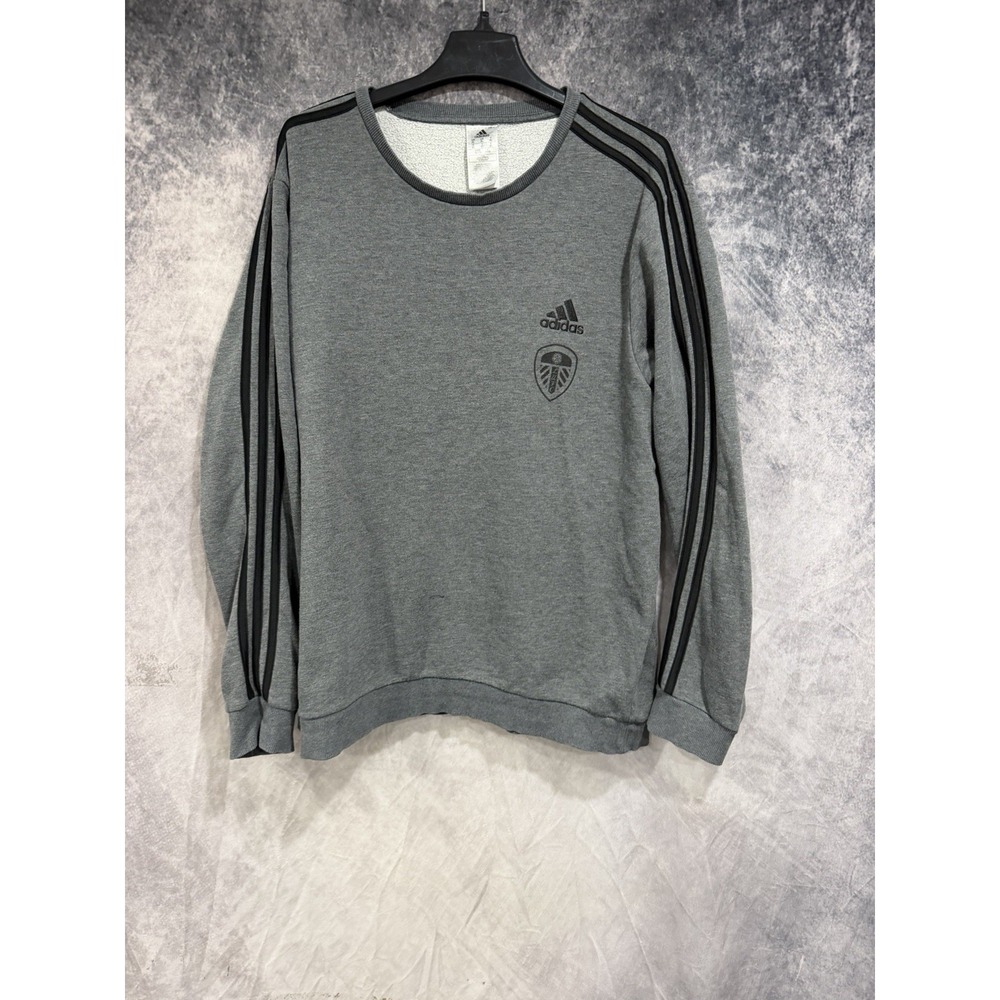 Adidas Leeds United FC Sweatshirt Men's XL Gray Black 3 Stripe Crewneck Soccer